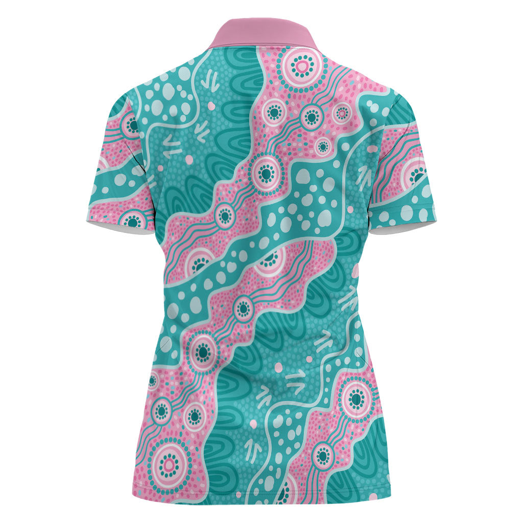 Hereditary Cancer Prevention Australia Indigenous Women Polo Shirt Pink and Teal