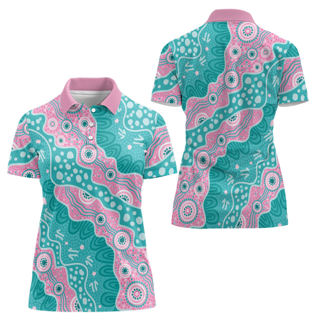Hereditary Cancer Prevention Australia Indigenous Women Polo Shirt Pink and Teal
