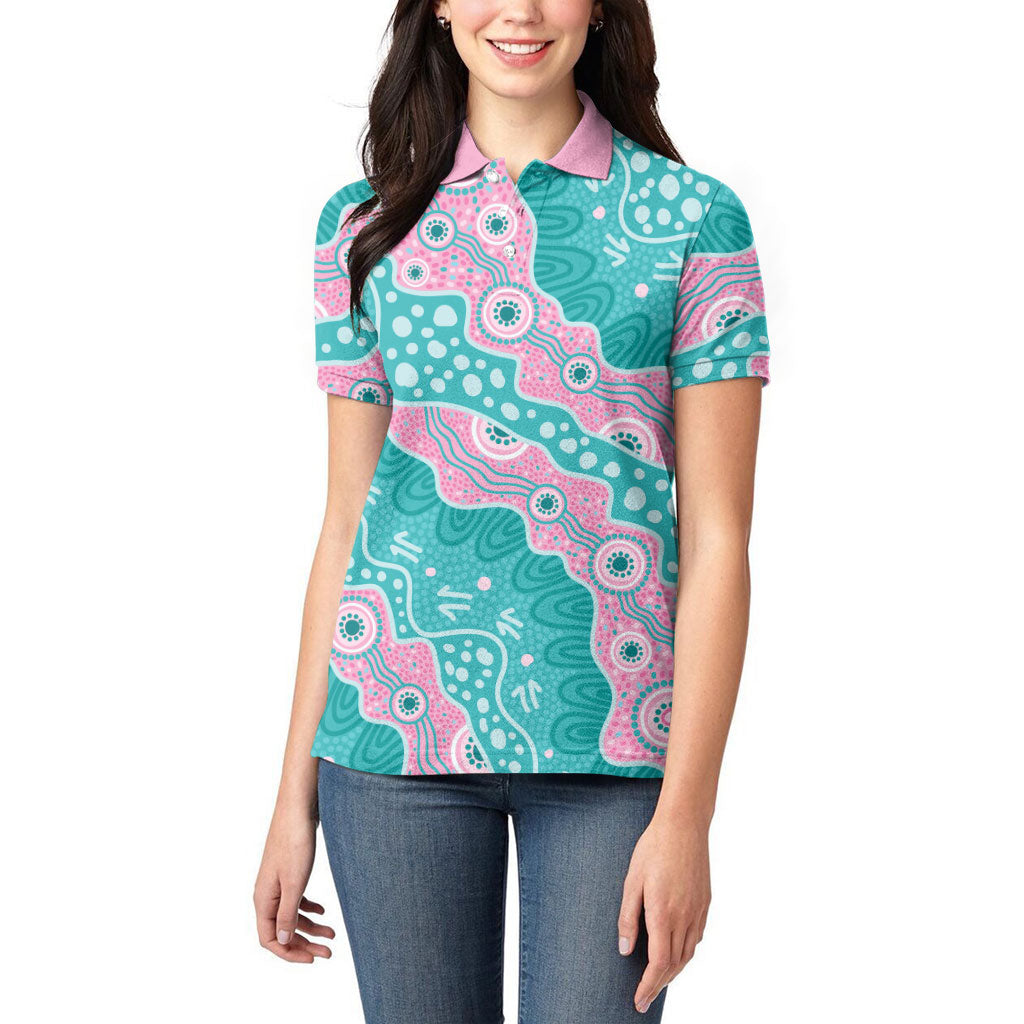 Hereditary Cancer Prevention Australia Indigenous Women Polo Shirt Pink and Teal