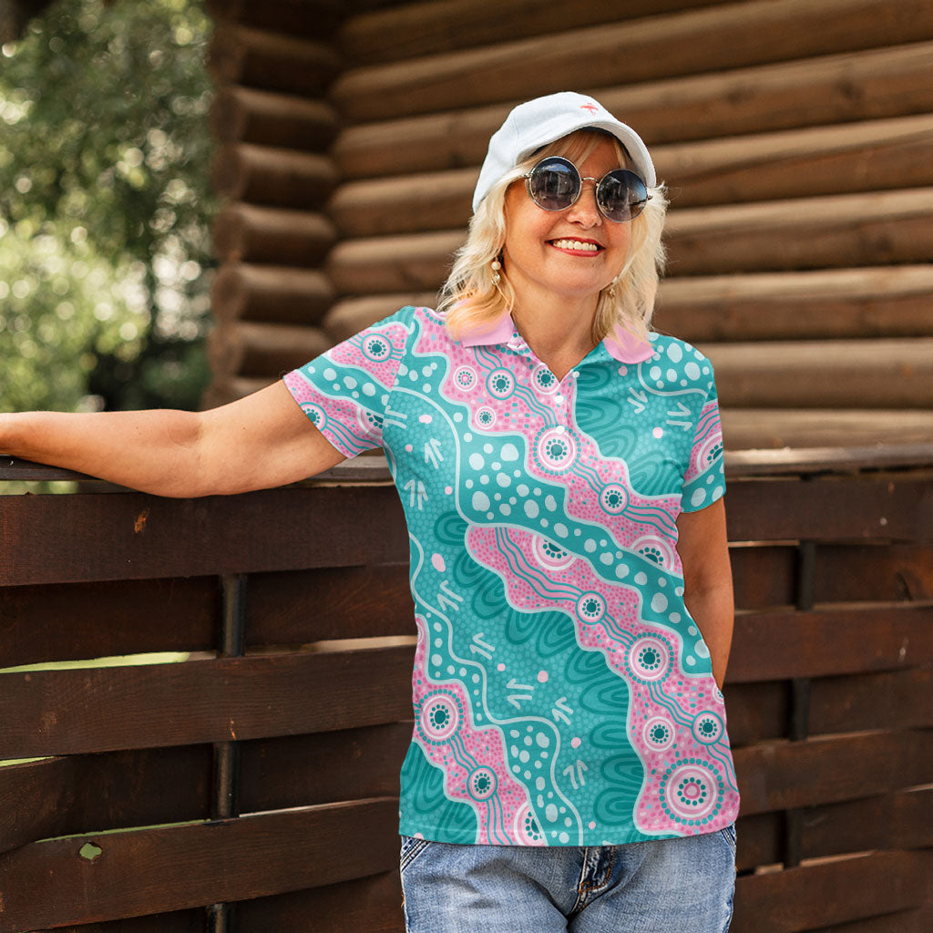 Hereditary Cancer Prevention Australia Indigenous Women Polo Shirt Pink and Teal