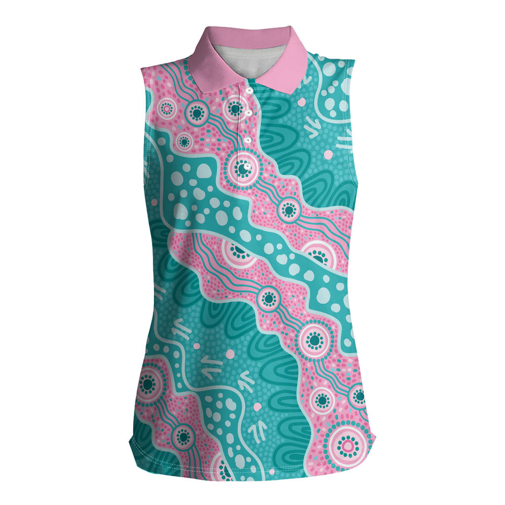 Hereditary Cancer Prevention Australia Indigenous Women Sleeveless Polo Shirt Pink and Teal