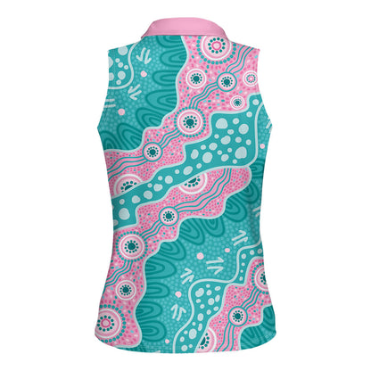 Hereditary Cancer Prevention Australia Indigenous Women Sleeveless Polo Shirt Pink and Teal