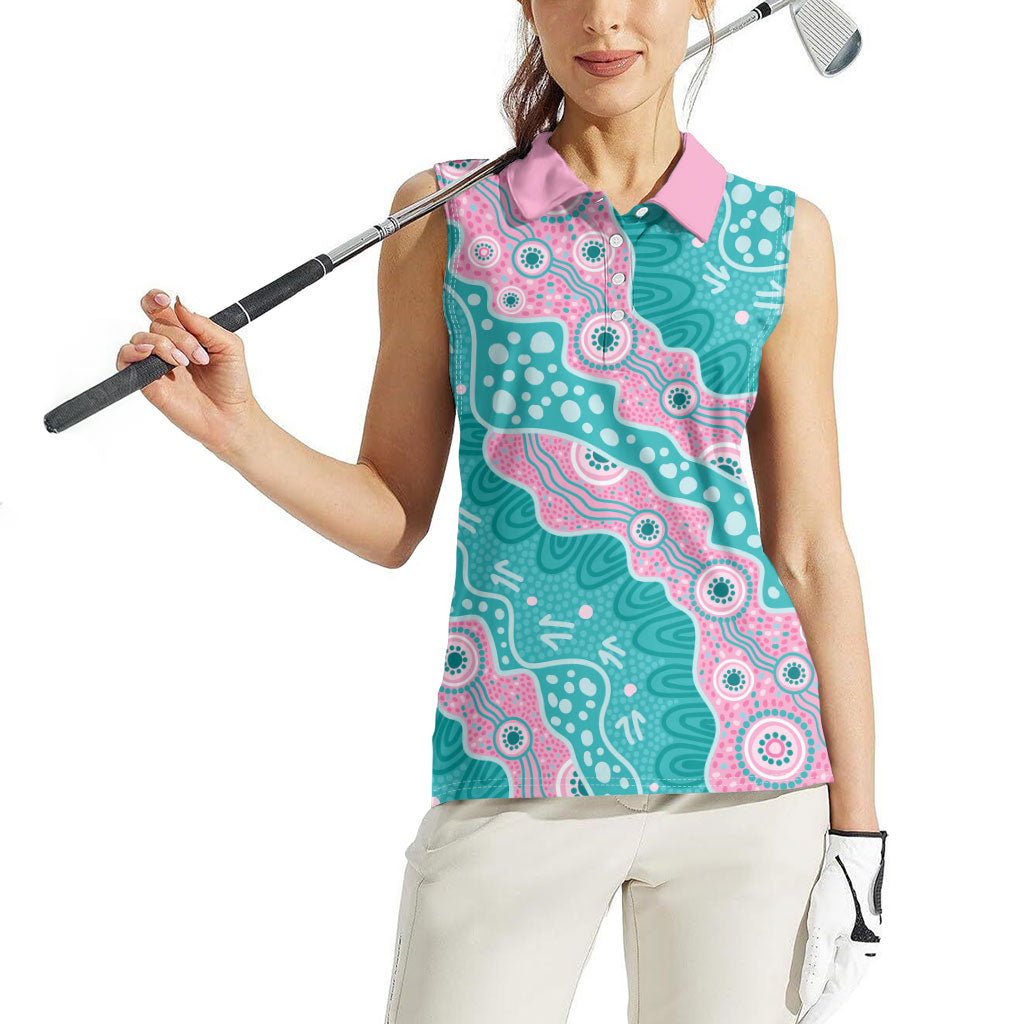 Hereditary Cancer Prevention Australia Indigenous Women Sleeveless Polo Shirt Pink and Teal