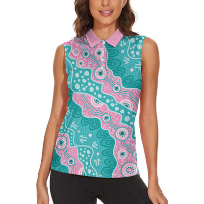 Hereditary Cancer Prevention Australia Indigenous Women Sleeveless Polo Shirt Pink and Teal