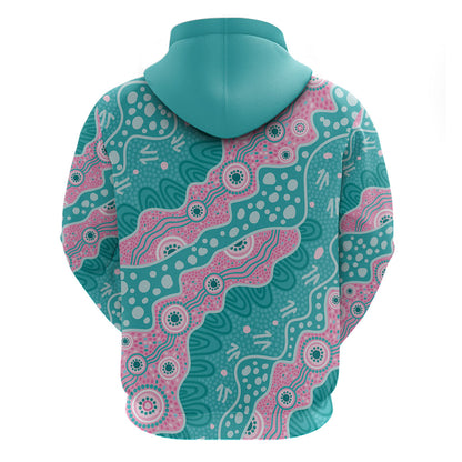 Hereditary Cancer Prevention Australia Indigenous Zip Hoodie Pink and Teal