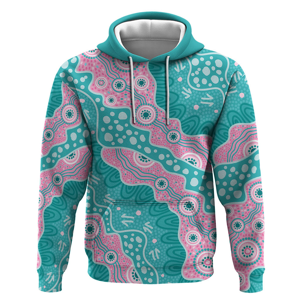 Hereditary Cancer Prevention Australia Indigenous Zip Hoodie Pink and Teal