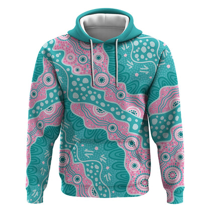Hereditary Cancer Prevention Australia Indigenous Zip Hoodie Pink and Teal