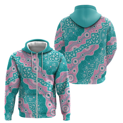 Hereditary Cancer Prevention Australia Indigenous Zip Hoodie Pink and Teal