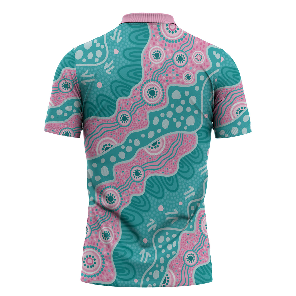 Hereditary Cancer Prevention Australia Indigenous Zipper Polo Shirt Pink and Teal