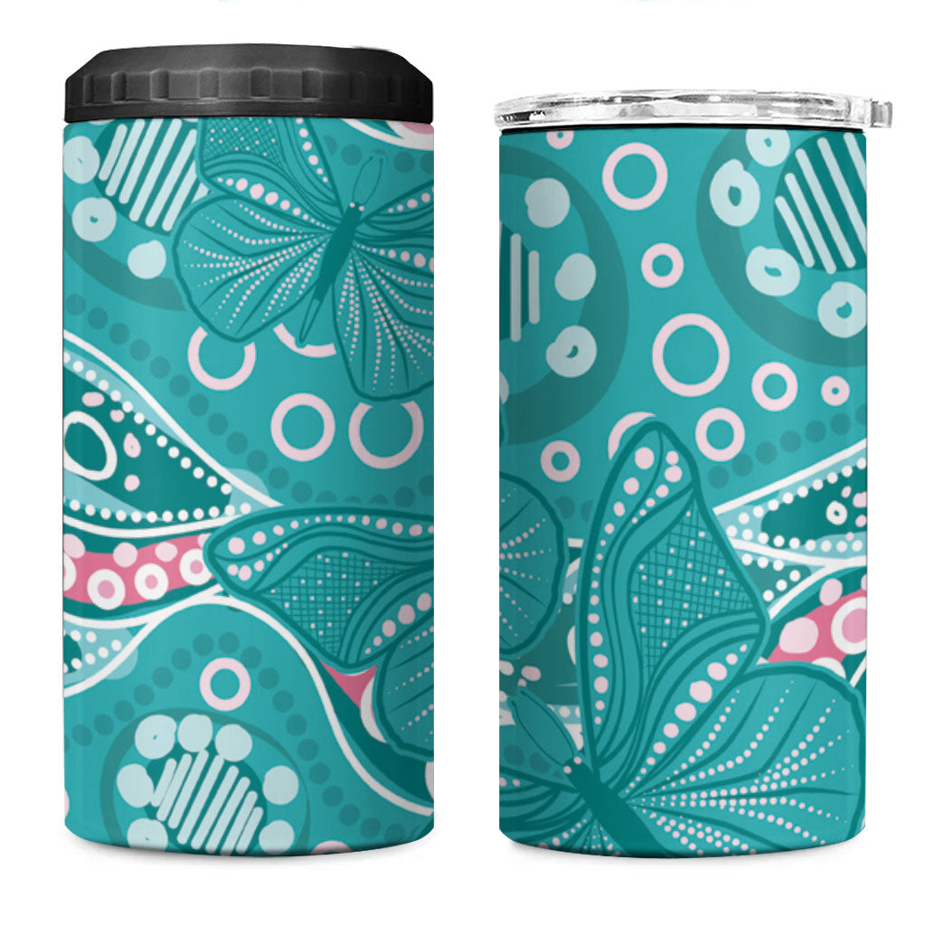 Australia Hereditary Cancer Prevention 4 in 1 Can Cooler Tumbler Aboriginal Butterflies