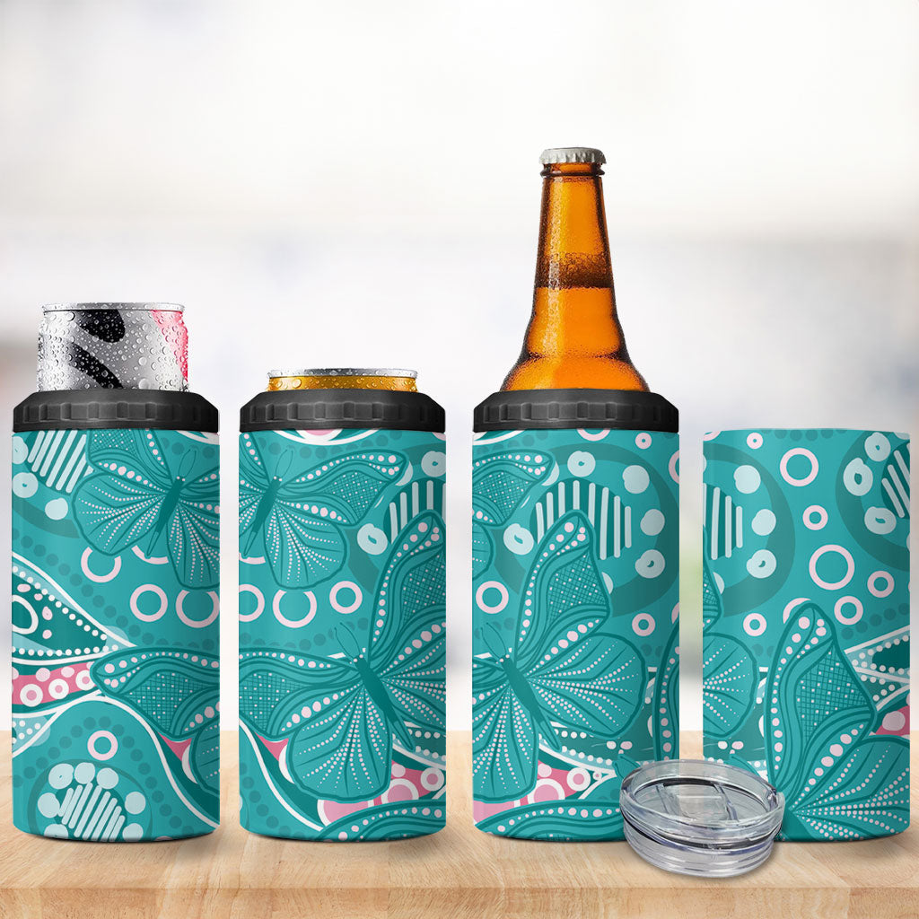 Australia Hereditary Cancer Prevention 4 in 1 Can Cooler Tumbler Aboriginal Butterflies