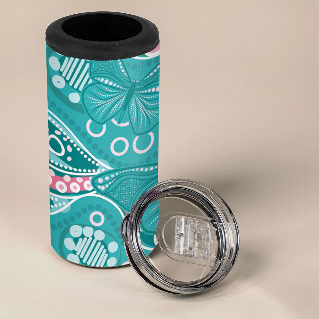 Australia Hereditary Cancer Prevention 4 in 1 Can Cooler Tumbler Aboriginal Butterflies