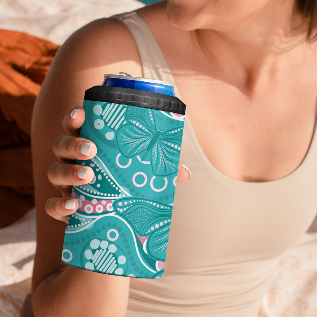 Australia Hereditary Cancer Prevention 4 in 1 Can Cooler Tumbler Aboriginal Butterflies