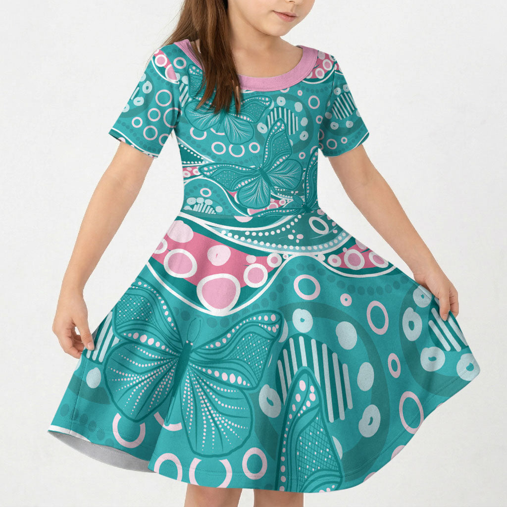 Australia Hereditary Cancer Prevention Kid Short Sleeve Dress Aboriginal Butterflies