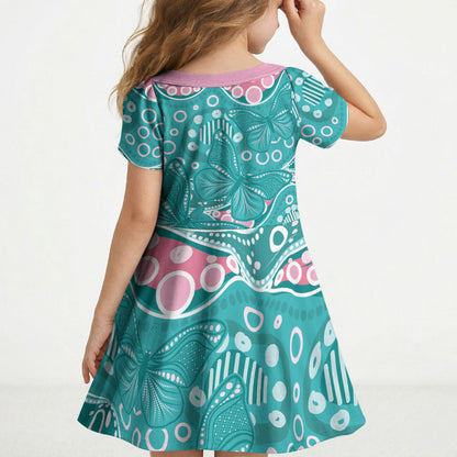 Australia Hereditary Cancer Prevention Kid Short Sleeve Dress Aboriginal Butterflies