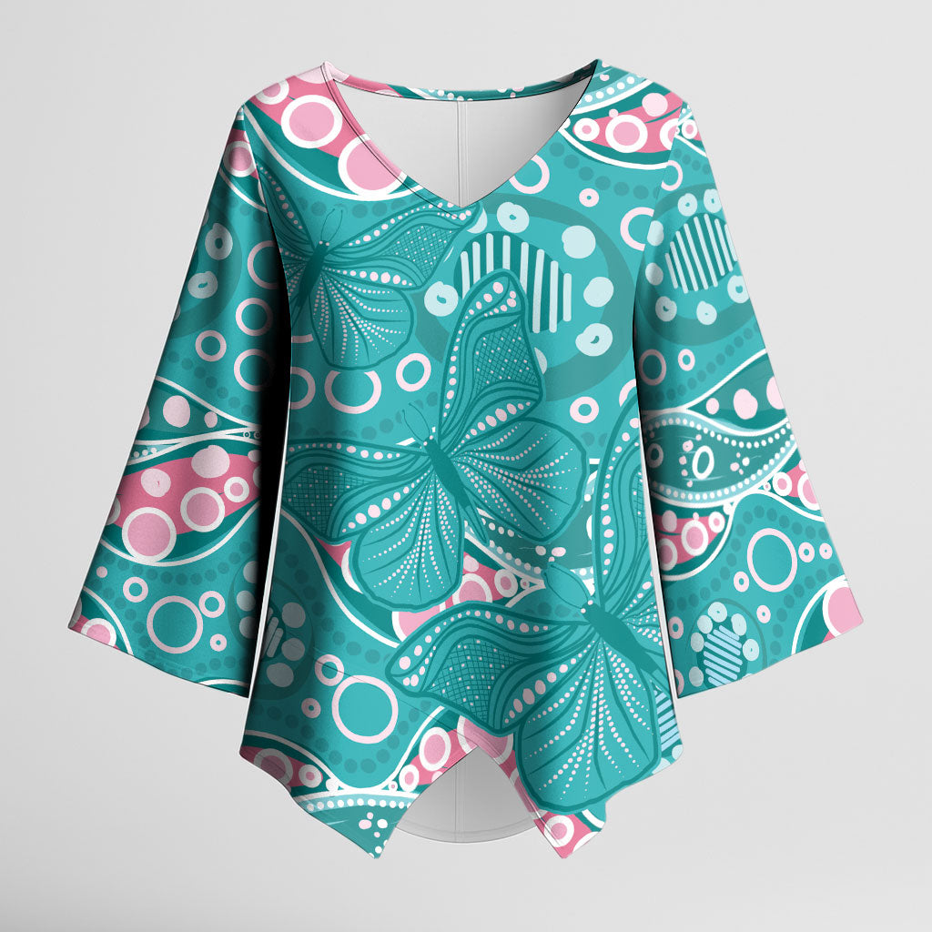Australia Hereditary Cancer Prevention Kimono Sleeve Blouse Aboriginal Butterflies