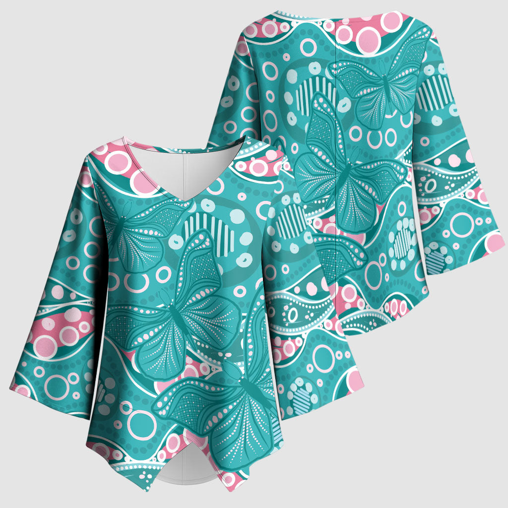 Australia Hereditary Cancer Prevention Kimono Sleeve Blouse Aboriginal Butterflies