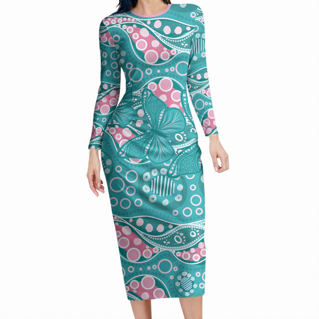 Australia Hereditary Cancer Prevention Long Sleeve Bodycon Dress Aboriginal Butterflies