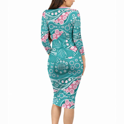 Australia Hereditary Cancer Prevention Long Sleeve Bodycon Dress Aboriginal Butterflies