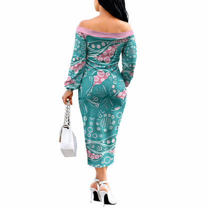 Australia Hereditary Cancer Prevention Off The Shoulder Long Sleeve Dress Aboriginal Butterflies