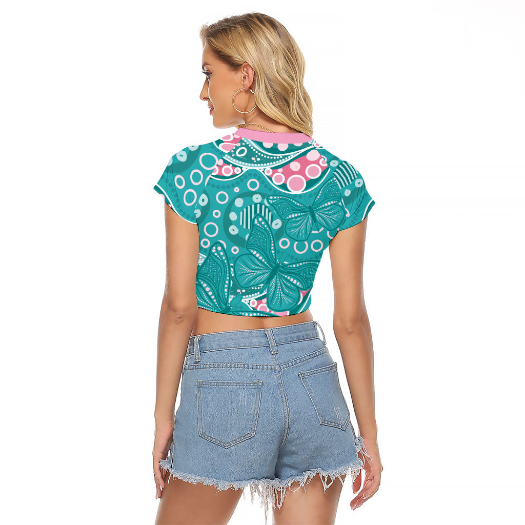 Australia Hereditary Cancer Prevention Raglan Cropped T Shirt Aboriginal Butterflies