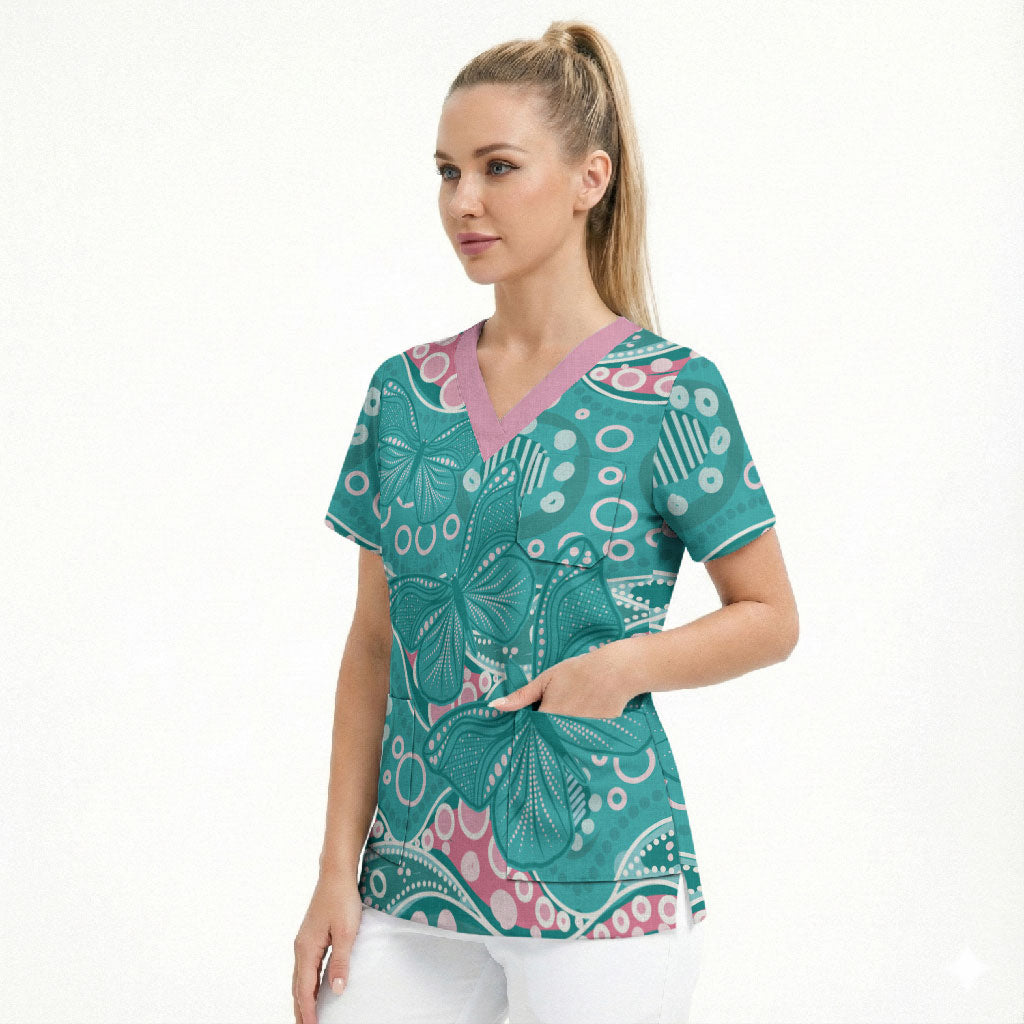 Australia Hereditary Cancer Prevention Scrub Top Aboriginal Butterflies