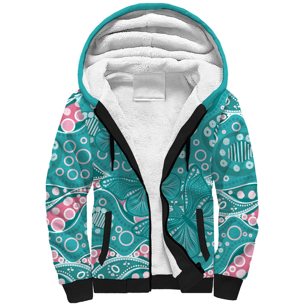 Australia Hereditary Cancer Prevention Sherpa Hoodie Aboriginal Butterflies