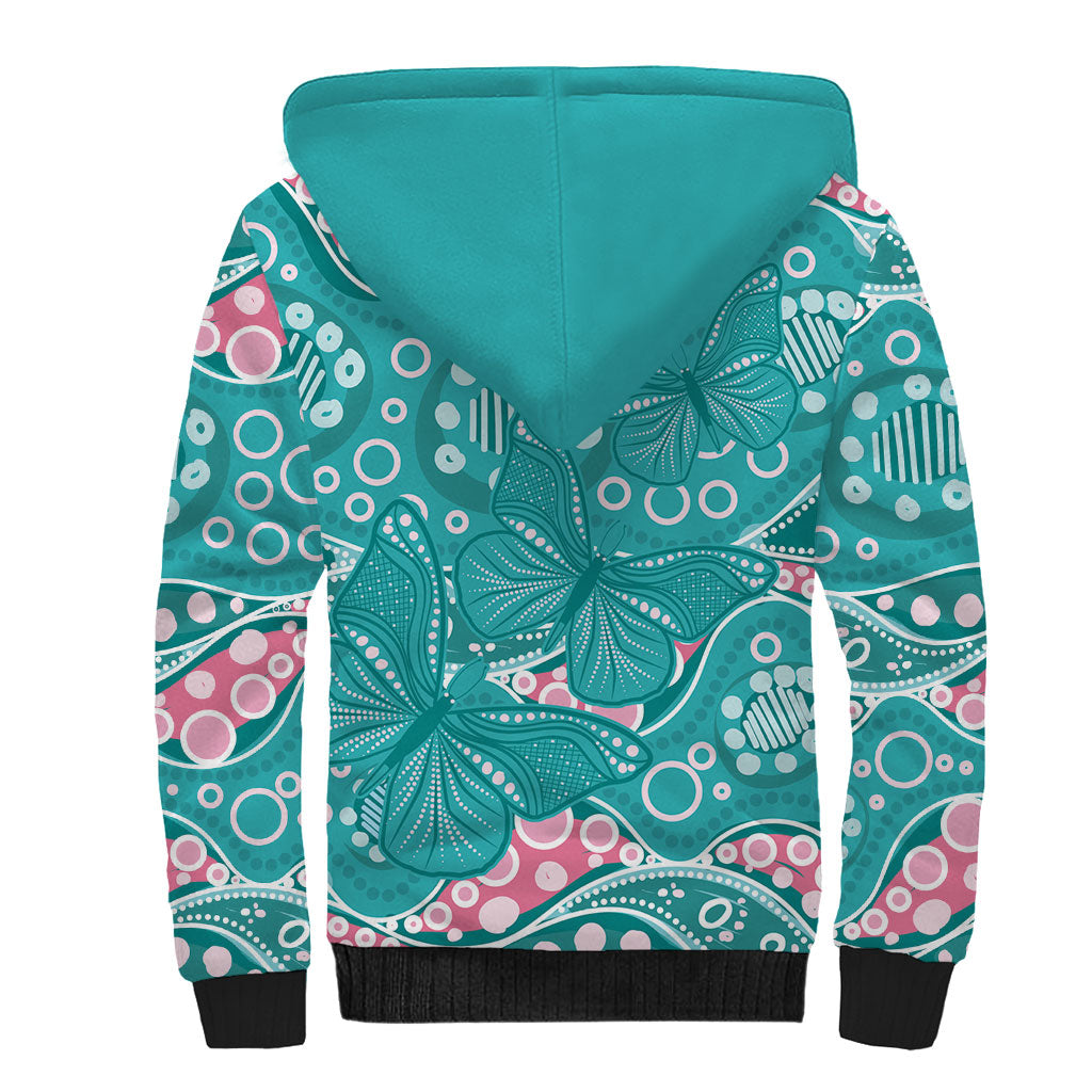Australia Hereditary Cancer Prevention Sherpa Hoodie Aboriginal Butterflies