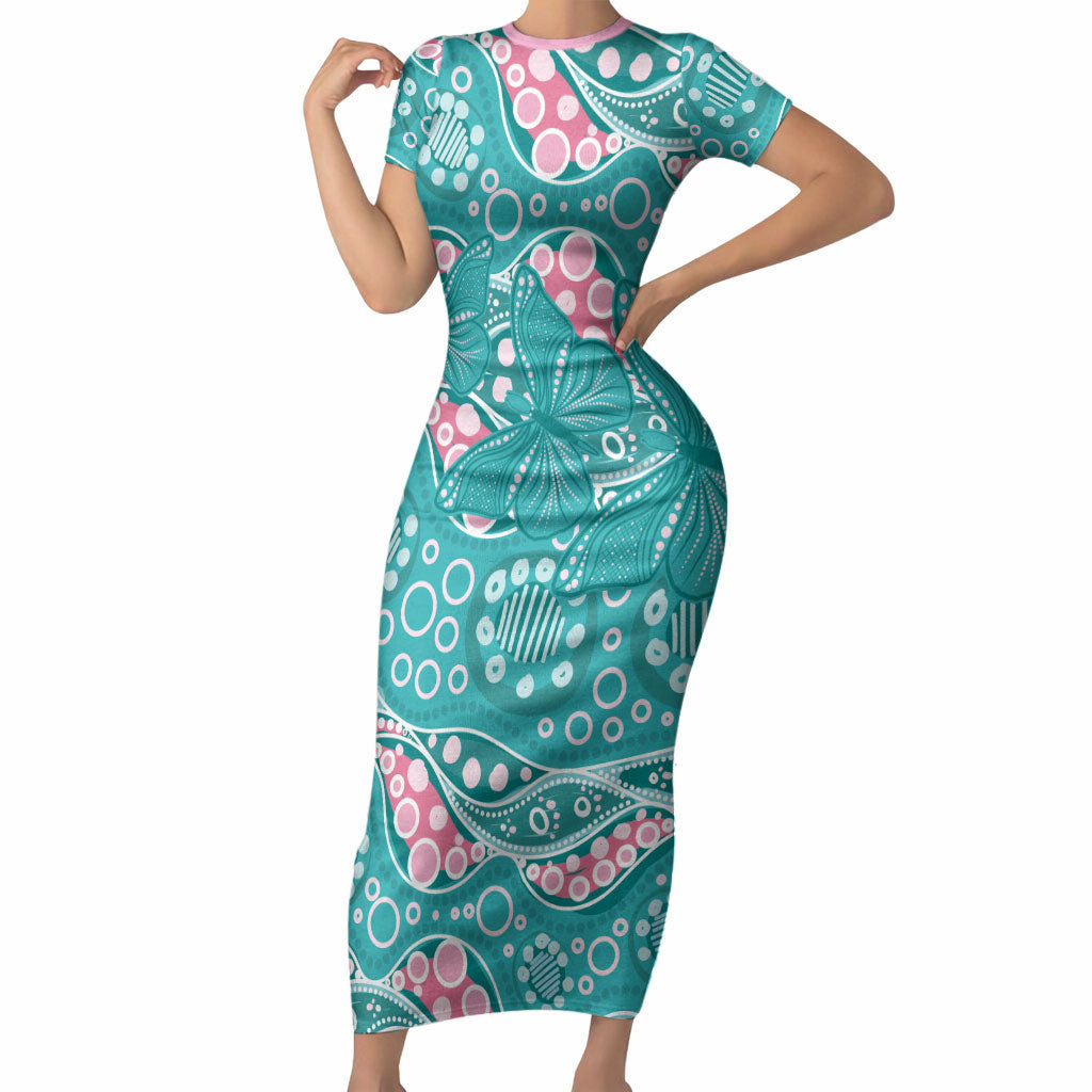 Australia Hereditary Cancer Prevention Short Sleeve Bodycon Dress Aboriginal Butterflies