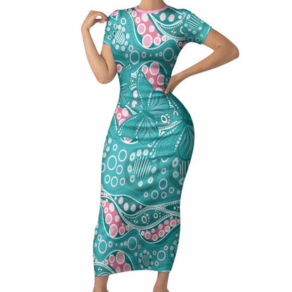 Australia Hereditary Cancer Prevention Short Sleeve Bodycon Dress Aboriginal Butterflies