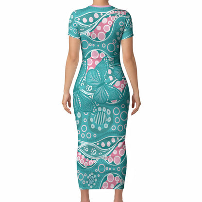 Australia Hereditary Cancer Prevention Short Sleeve Bodycon Dress Aboriginal Butterflies