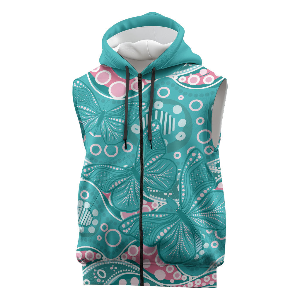 Australia Hereditary Cancer Prevention Sleeveless Zip Hoodie Aboriginal Butterflies