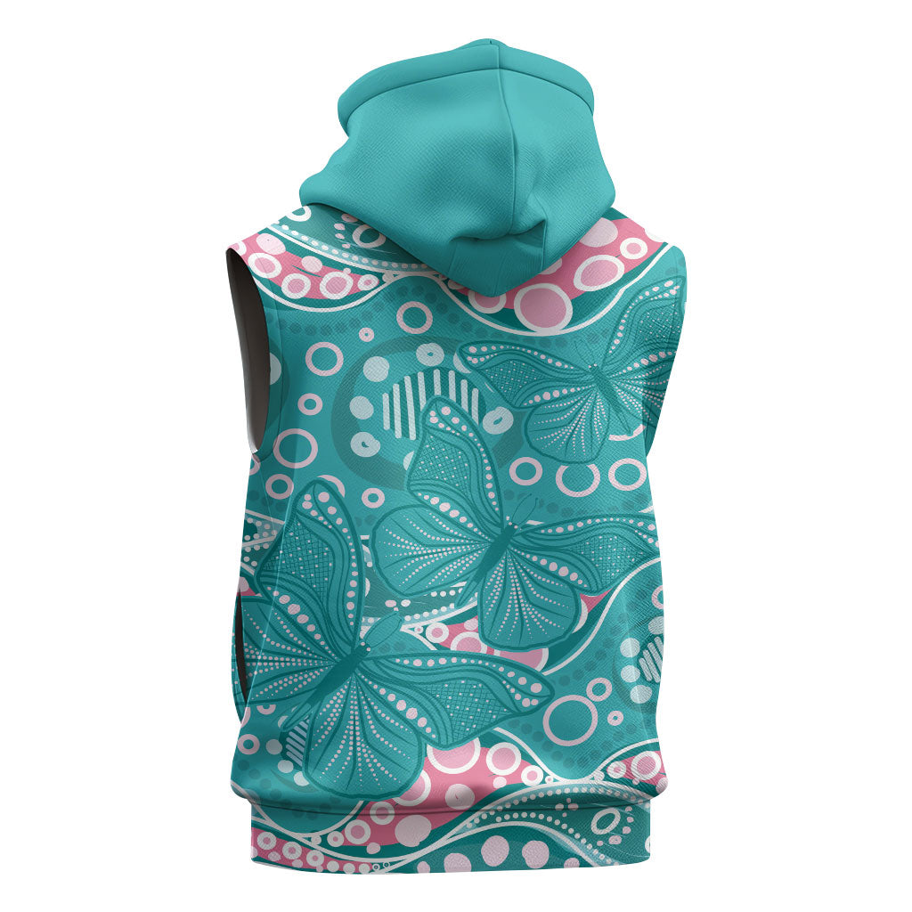 Australia Hereditary Cancer Prevention Sleeveless Zip Hoodie Aboriginal Butterflies