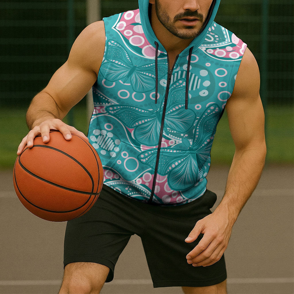 Australia Hereditary Cancer Prevention Sleeveless Zip Hoodie Aboriginal Butterflies