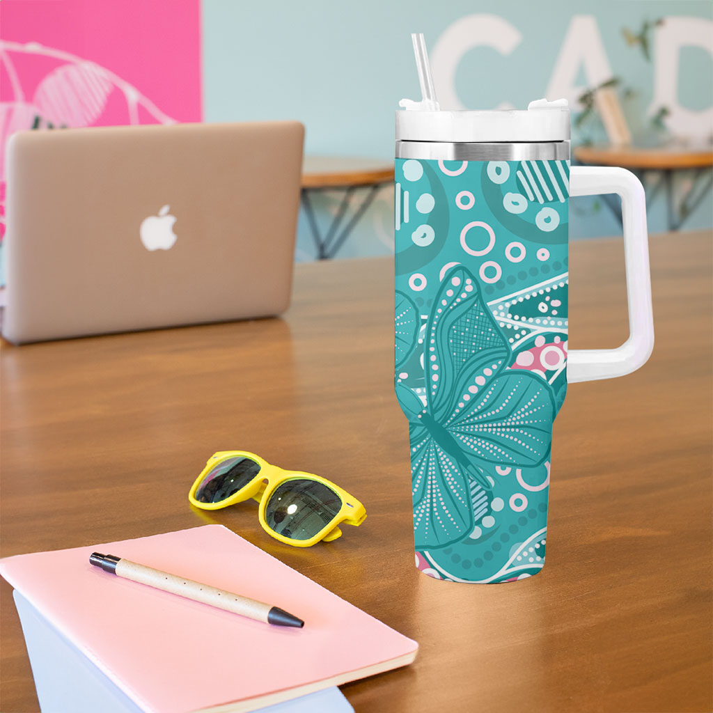 Australia Hereditary Cancer Prevention Tumbler With Handle Aboriginal Butterflies