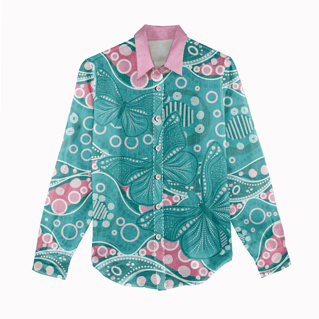 Australia Hereditary Cancer Prevention Women Casual Shirt Aboriginal Butterflies