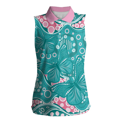 Australia Hereditary Cancer Prevention Women Sleeveless Polo Shirt Aboriginal Butterflies