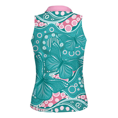 Australia Hereditary Cancer Prevention Women Sleeveless Polo Shirt Aboriginal Butterflies