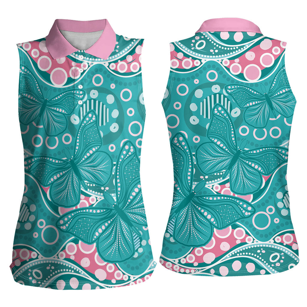 Australia Hereditary Cancer Prevention Women Sleeveless Polo Shirt Aboriginal Butterflies