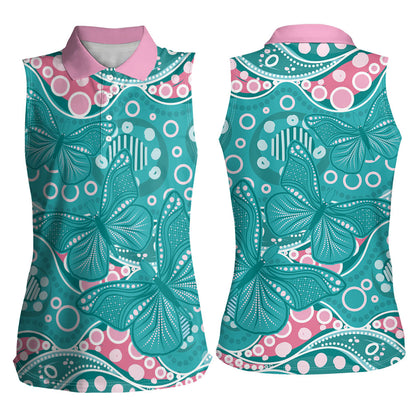 Australia Hereditary Cancer Prevention Women Sleeveless Polo Shirt Aboriginal Butterflies