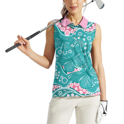 Australia Hereditary Cancer Prevention Women Sleeveless Polo Shirt Aboriginal Butterflies