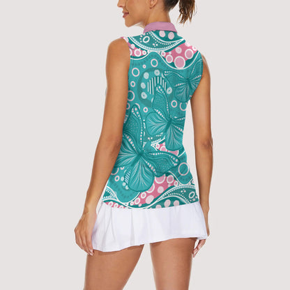 Australia Hereditary Cancer Prevention Women Sleeveless Polo Shirt Aboriginal Butterflies