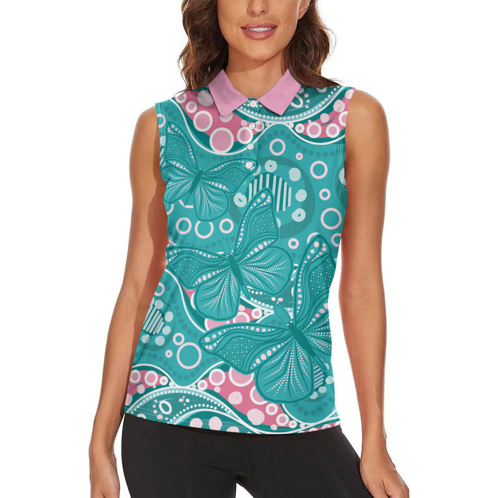 Australia Hereditary Cancer Prevention Women Sleeveless Polo Shirt Aboriginal Butterflies