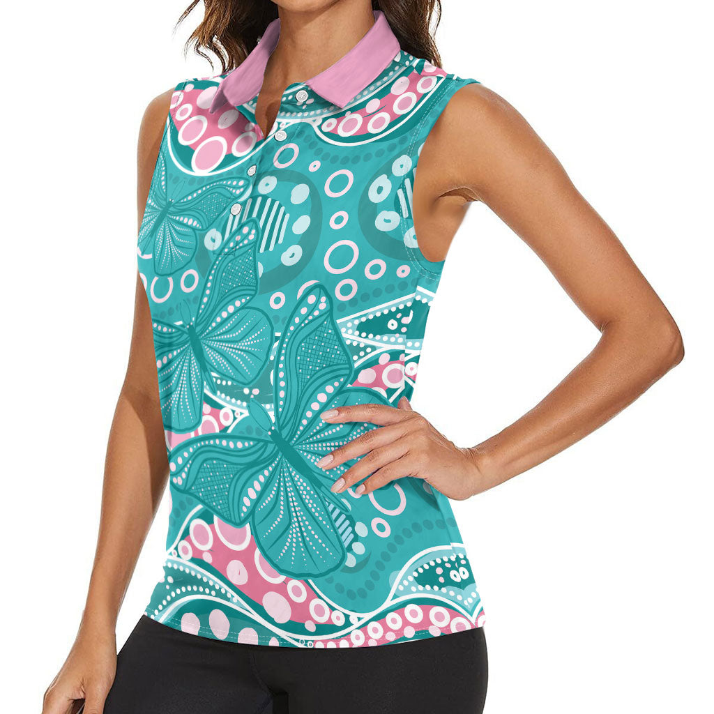 Australia Hereditary Cancer Prevention Women Sleeveless Polo Shirt Aboriginal Butterflies