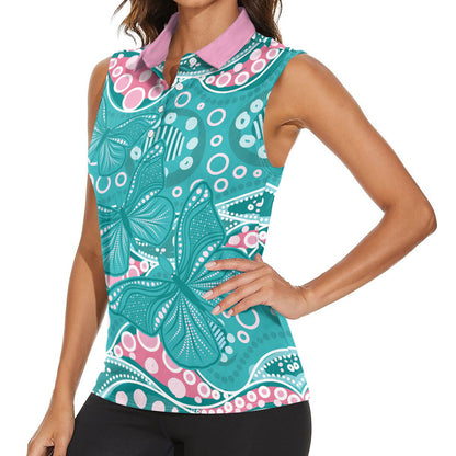 Australia Hereditary Cancer Prevention Women Sleeveless Polo Shirt Aboriginal Butterflies