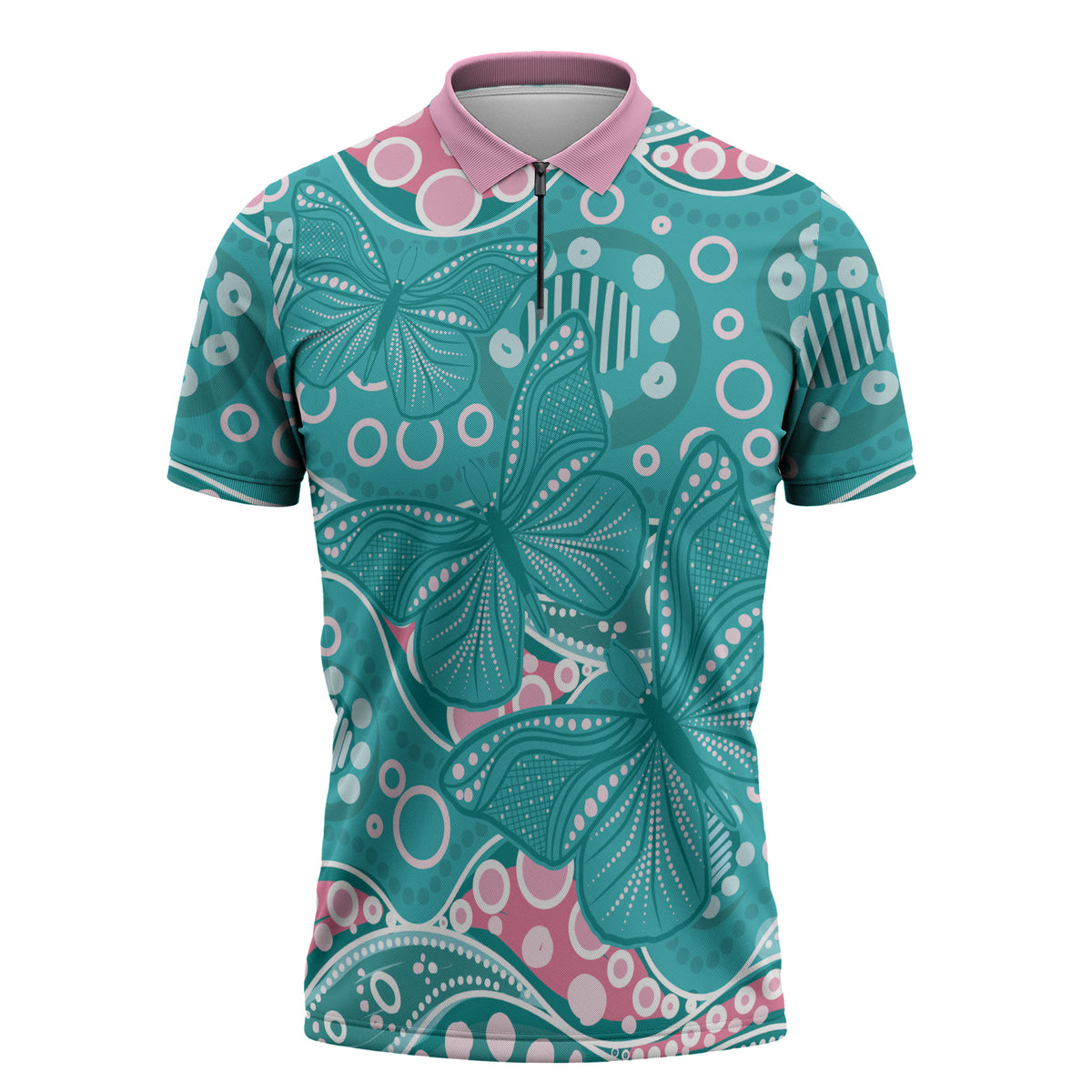 Australia Hereditary Cancer Prevention Zipper Polo Shirt Aboriginal Butterflies