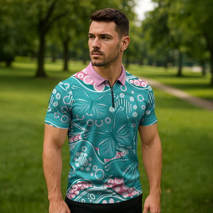 Australia Hereditary Cancer Prevention Zipper Polo Shirt Aboriginal Butterflies