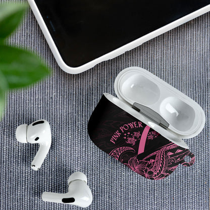 Polynesian Pink Power AirPods Case Breast Cancer Ribbon Turtle and Flowers