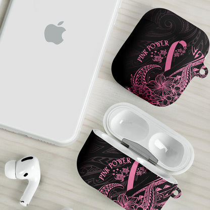 Polynesian Pink Power AirPods Case Breast Cancer Ribbon Turtle and Flowers