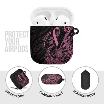 Polynesian Pink Power AirPods Case Breast Cancer Ribbon Turtle and Flowers